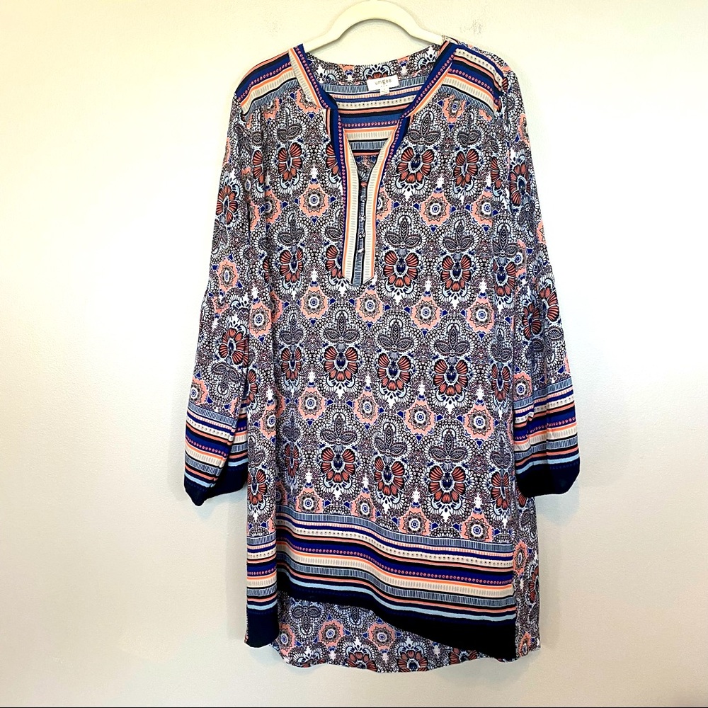 Umgee | Coral & Blue Floral Boho Tunic Dress